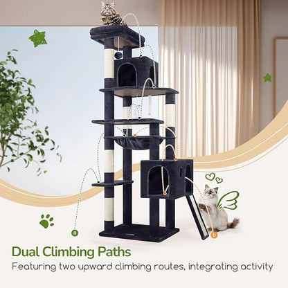 Globlazer Heavy Duty Cat Tree, 70 inch Sturdy Cat Tree for Indoor Cats Extra Large Cat Tower with Scratching Post, Hammock, Cat Condo for Adult Cats Kittens, F70 Pro, Dark Grey