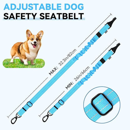 Pawaboo 2Pack 3-in-1 Dog Seatbelt for Car, Shockproof Bungee Dog Tether with 360° Lockable Buckle & Hook Latch, Adjustable Reflective Pet Safety Harness Leash for Vehicle, Black+Blue