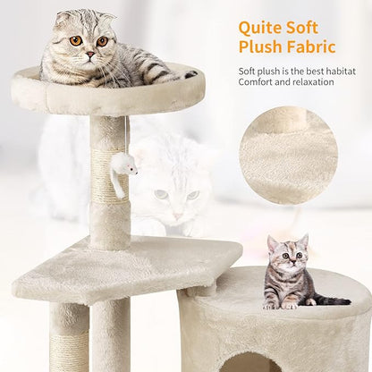 BestPet | 36" Cat Tree Tower | Beige | Sturdy Multi-Level Cat Tree with Plush Condo, Cozy Perch, Sisal Scratching Posts, Hanging Toy and Stable Frame | Easy Assembly | for Kittens & Adult Cats