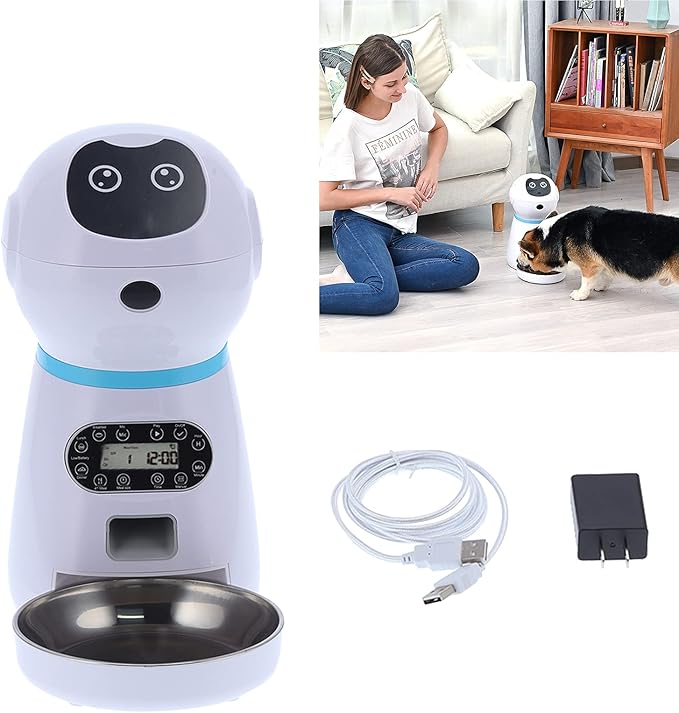Honio Pet Automatic Feeder, Robot Shape Pet Food Dispenser with Bowl for Dogs