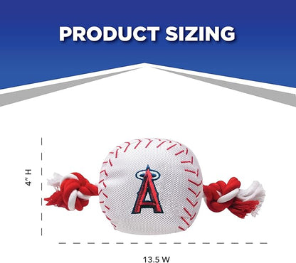 MLB LOS ANGELES ANGELS Baseball Rope Toy for DOGS & CATS. Tough nylon, Sporty Baseball Design, Heavy-duty ropes with Inner SQUEAKER