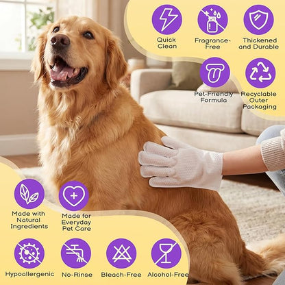 Pet Glove Wipes for Dogs and Cats 20 Count Dog Cleaning Wipes for Paws and Butt Waterless Dog Bath Wipes Hypoallergenic Fragrance Free with 10 Sealing Stickers and 5 Drying Towels