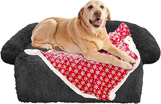 GGIB Calming Dog Bed Christmas Throw Blanket Fluffy Plush Dog Mat Furniture Protector Decoration Holiday Throw for Sofa Couch Cover Large Medium Small Dogs Cats (Extra Large, Dark Grey)