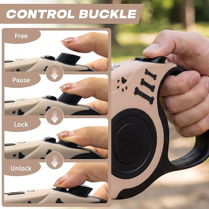 Retractable Dog Leash with USB Rechargeable Flashlight for Night Walks, 16FT Automatic Telescopic Tractor Dog Leash for Small and Medium Dogs, Beige