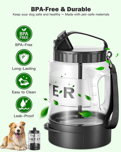 SwSun 77oz Large Dog Water Bottle, Portable Dog Travel Water Dispenser with Pull-Out Bowl, Ideal for Hiking, Camping, Dog Parks, Leak-Proof BPA-Free Outdoor Dog Water Bottle for Large Dogs,Black