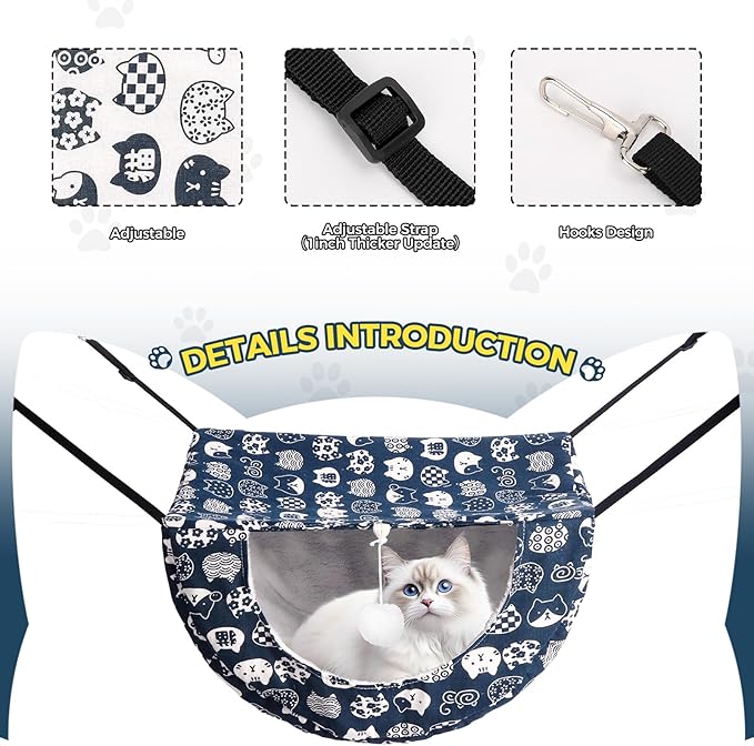 Cat Hammock for Cage with Ball,Hanging Pet Hammock Bed Adjustable,Double Layer Soft Sleeping Hammock for Cats,Ferret,Puppy,Rabbits,Small Animals,1Pack (White)