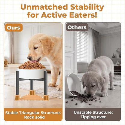 Single Elevated Dog Bowl Stand for Small Medium Breed, Adjustable Width 6-10in, 10in Tall Non-Slip Metal Raised Puppy Food Feeder Water Holder, Fits Various Size Ceramic Stainless Steel Pet Bowl