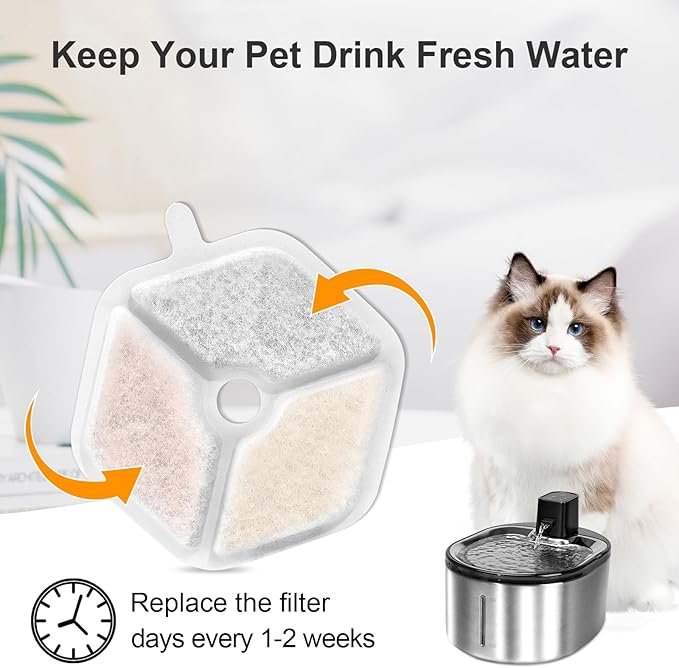 Pet Water Fountain Filters Replacement for 152oz/4.5L Wireless Cat and dog Water Fountain PTM-643, 9+9 Packs Packs Replacement Filters Sponges Sets