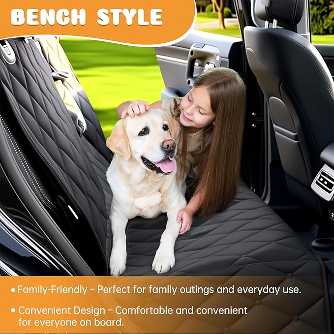 Dog Car Seat Cover for Back Seat 100% Waterproof, Long-Lasting and Soft Nonslip Backseat Dog Cover for Cars, SUVs and Trucks, 600D Oxford Fabric, Black, Standard (54" W x 59" L)