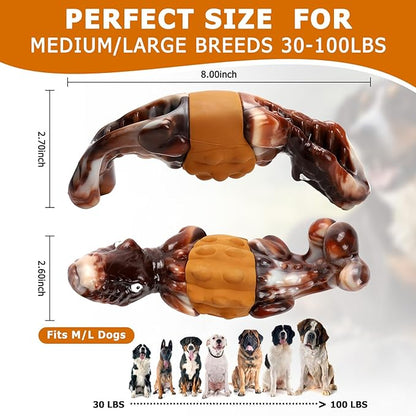 Indestructible Dog Chew Toys for Aggressive Chewers - Durable Rubber Bacon-Flavored Toy to Keep Them Busy(Large/Medium Breeds)