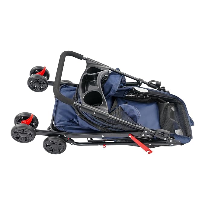 Foldable Pet Stroller w/Lockable Brakes,40lbs Capacity Ventilated Mesh Carrier Cart for Small Medium Dogs & Cats,Dog Stroller (Navy Blue)