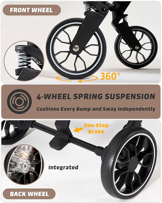 797Audio Dog Stroller for Small Medium Dogs,Pet Stroller for Cats Puppy Up to 121lbs,Foldable,One Click Folding,4 Wheel Shock Absorption,Adjustable Canopy with Sun Shades,Removable Washable Pad(Brown)