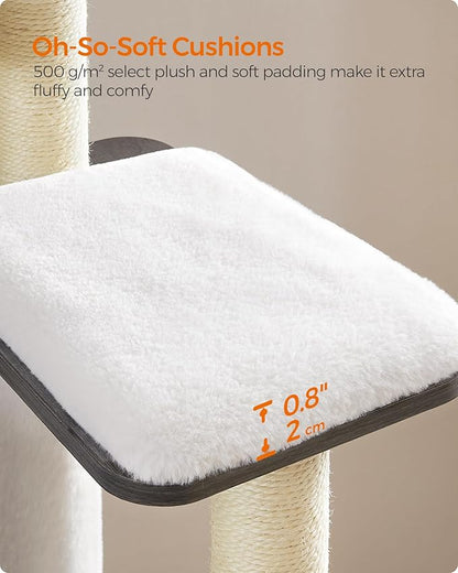 Feandrea Cat Tree, 65-Inch Modern Cat Tower for Indoor Cats, Multi-Level Cat Condo with 5 Scratching Posts, Perch, Washable Removable Cushions, Cat Furniture, Misty Gray UPCT166G03