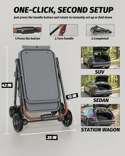 Dog Stroller for Large & Medium Dogs, Pet Stroller for 2 Small Dogs Up to 80 Lbs, Extra Large Heavy Duty, Folding & Breathable, All-Terrain Wheels, Grey