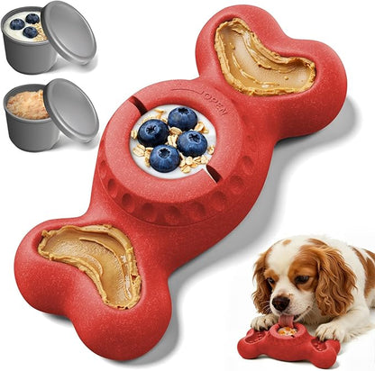 3-in-1 Enrichment Dog Toy for Aggressive Chewers, Frozen Treat Toy & Interactive Treat Dispenser with Peanut Butter Grooves, Long Lasting Chew Toy for Large Dogs, Easy to Clean, Red
