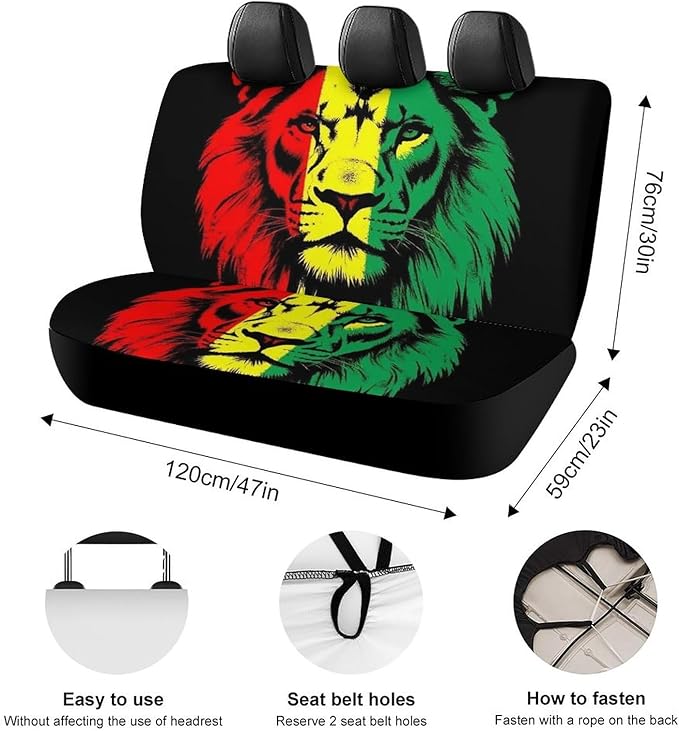 Car Seat Protector SUV Bench Seat Cover, Fashion Decor, Dirt Proof Dog Car Back Seat Cover for Trucks SUV Compatible with Reggae Rasta Flag Lion
