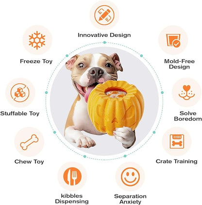 Pumpkin-Shaped Interactive Dog Toy for Dogs Multifunctional Food Dispenser, Frozen Lick Toy & Durable Chew Toy for Aggressive Chewers, Safe Nylon & Coffee Wood Fiber, Easy to Clean, Relieves Anxiety