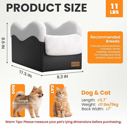 Portable Small Dog Seat for Car, Luxury Center Console Dog Car Seat Booster with Safety Tethers, Anti-Collapse Pet Travel Carseat for SUV, Truck (Black/White)