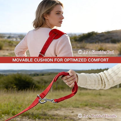 10FT Hands Free Dog Leash for Small Medium Large Dogs, Heavy Duty Reflective Dog Leash with Traffic Handle, Seat Belt Buckle & Poop Bag Holder (Red)