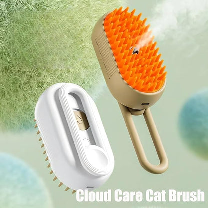 Cat Brush, 4 in 1 Self Cleaning Silicone Cat Steam Brush Quick & Easy Pet Hair Remover Comb for Shedding, Massage, Cleaning, 360° Rotating Pet Steam Brushs for Cats Dogs (Brown)