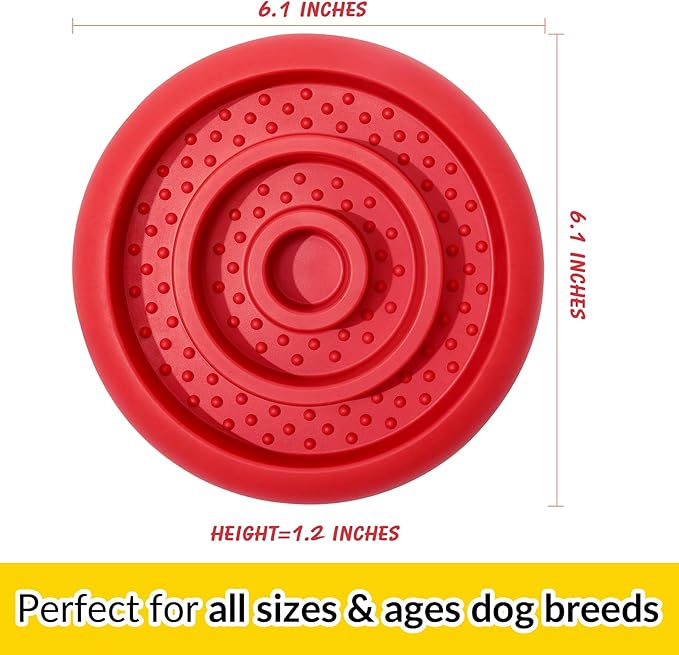 Slow Feeder Lick Mat for Dogs - Keep Them Busy - Natural Rubber Dog Frozen Treat Toys - Durable Interactive Enrichment Toys - Licking Dish for Dog De-Stressing, Red