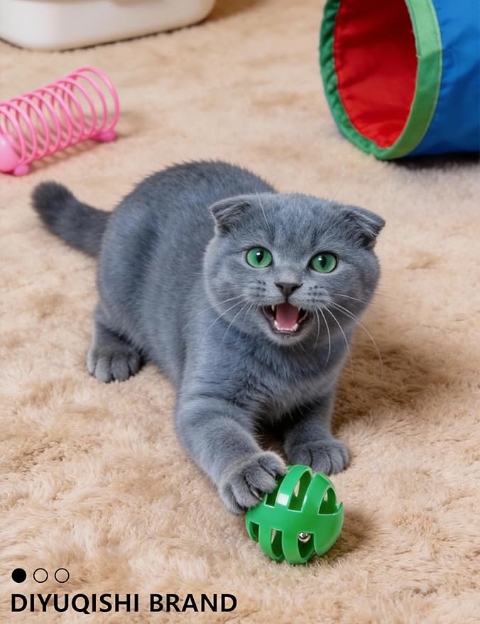 5 Pack Cat Toys Balls Indoor Kitten Interactive Bell Balls with Hollow Design Safe Durable for Chewing Chasing and Active Play (1.5'')