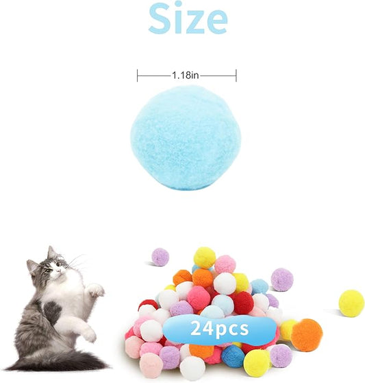 24 Pcs Colorful Pet Balls, Soft Plush Balls, Cat's Favorite Toy Ball, Interactive Cat Toy.