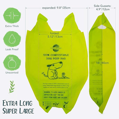 Dog Poop Bag, Compostable Dog Poop Bags, Doggied Poop Bags, Eco-Friendly, Unscented, Vegetable-Based, Extra Thick, Leak Proof, for Dogs and Cat Scoops, 120 Counts with Holder
