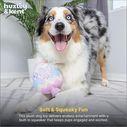 Huxley & Kent Funny Dog Toy w/Squeaker – Power Plush Squeaky Dog Toys for Small, Medium & Large Dogs – Soft Stuffed Animal for Indoor Play & Fetch - Bunny Pop, Small