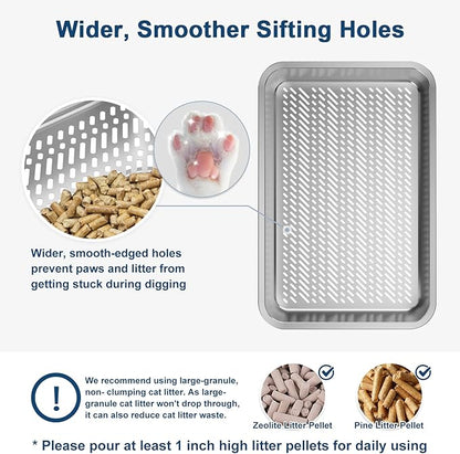 7" Deep Stainless Steel Sifting Litter Box for Pine Pellets, XL Stainless Steel Litter Box with Lid, Removable & Anti-Leakage, High Sides Metal Cat Litter Boxes for Big Cat, Non-Sticky, Easy Cleaning