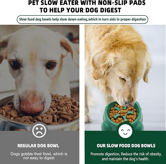 Excellent Slow Feeder Dog Bowl, prevent bloat or choking, Fun Alternative Dog Slow Feeding Bowl for Small Medium Size Dogs,dog food slow feeder bowl/licking mat set(Green Set)