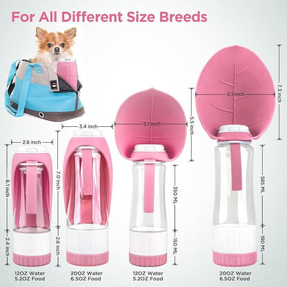 Uppetly Dog Water Bottle, Pet Water Bottle with Food Container and Drinking Feeder, Leak Proof, BPA-Free, Portable Foldable Puppy Water Cup Dispenser for Outdoor Walking, Travel, Hiking Small Pink