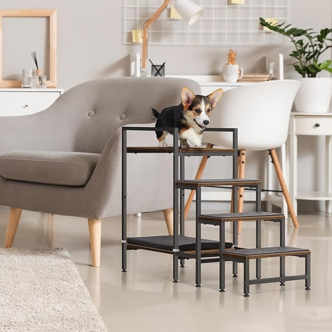 Pet Window Perch with Stairs, Dog Bunk Beds with Stairs, 4 Steps Dog Stairs for High Beds for Small Dogs and Cats