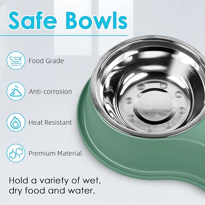 Large Double Dog Water and Food Bowls, Stainless Steel Bowls with Non-Slip Resin Station, Pet Feeder Bowls Food Dish for Small Medium Large Dogs Cats