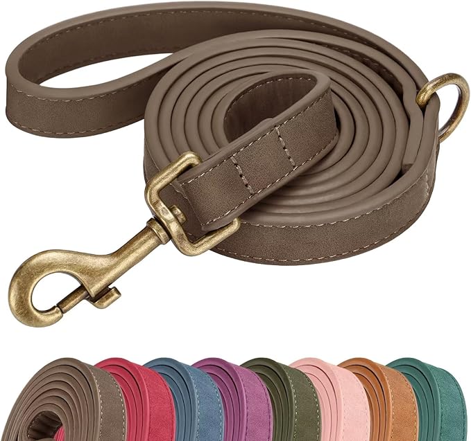 Didog Stylish PU Leather Dog Leash for Large Dogs, Easy to Clean 5ft Dog Leashes for Medium Dogs, Fashionable and Elegant for Walking, Running and Training,Brown, M