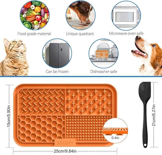 Licking Mat for Dogs & Cats with Suction Cups, 1 Pack Dog Slow Feeder Lick Pat for Anxiety Relief, Dog Toys Feeding Mat for Butter Yogurt Peanut, Pets Bathing Grooming Training Mat