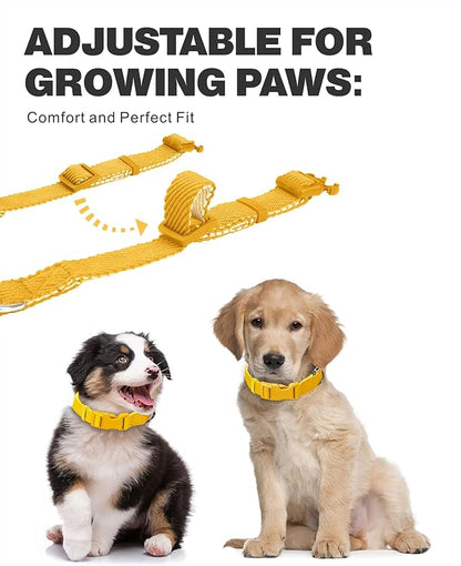 Dynmeow Soft and Breathable Cotton Dog Collar, Durable Adjustable Heavy-Duty Pet Collar with Quick-Release Buckle, Lightweight for Sensitive Skin for Medium and Large Dogs, Yellow, M
