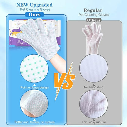 Dog Cleaning Gloves Wipes 30pcs Deodorizing Disposable Pet Grooming Bathing Gloves Extra Thick, No Rinse Shampoo Dry Cleaning Gloves for Dogs & Cats Paw Face Ear Fur and Butt