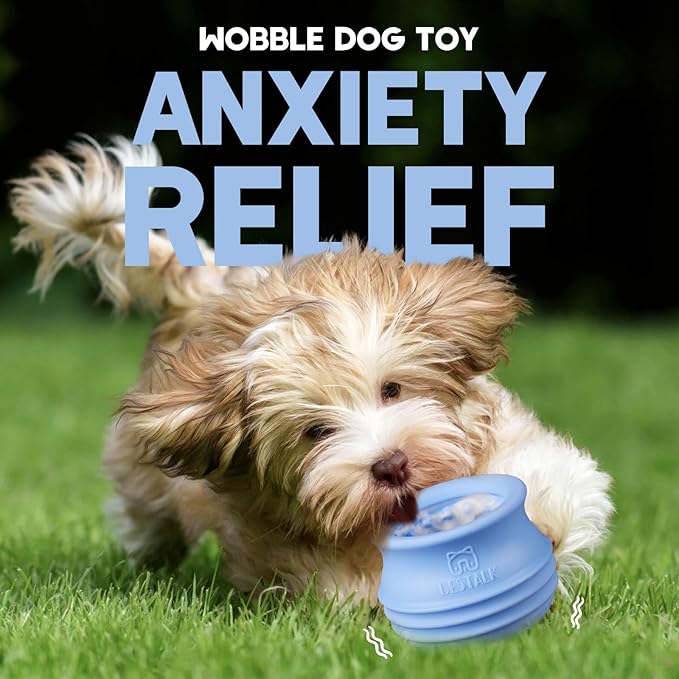 Dog Enrichment Treat Toy, Long-Lasting Wobbly Interactive Freeze Lick Toys for Dogs, Stuffable Puzzle Feeder Toy for Boredom, Silicone Treat Dispensing Chew Toy (Baby Blue,S)