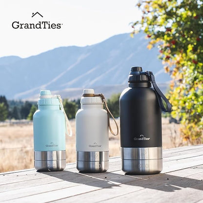 GrandTies Insulated Portable Dog Water Bottle with 2 Detachable Water Bowl Dispenser | Leak-Proof Dog Food Travel Container | Accessories for Dogs Walking, Hiking, Camping (32oz, Ivory White)