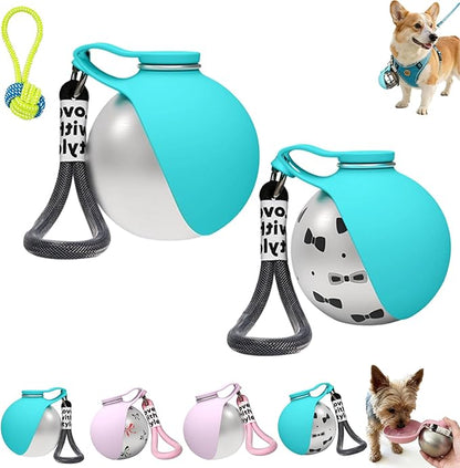 Foldable Pet Water Bottle for Travel, 2 in 1 Portable Dog Water Bottle, 304 Stainless Steel Compact Dog Drinking Bottles Leak Proof & Silicone Bowl for Walking Hiking (2PCS,I)