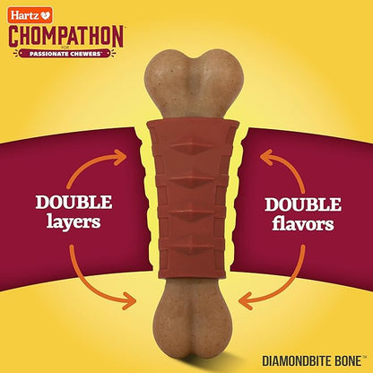Hartz Chompathon Diamondbite Bone Dog Chew Toy for Aggressive Chewers, Double Layered Flavored with Chicken & Peanut Butter