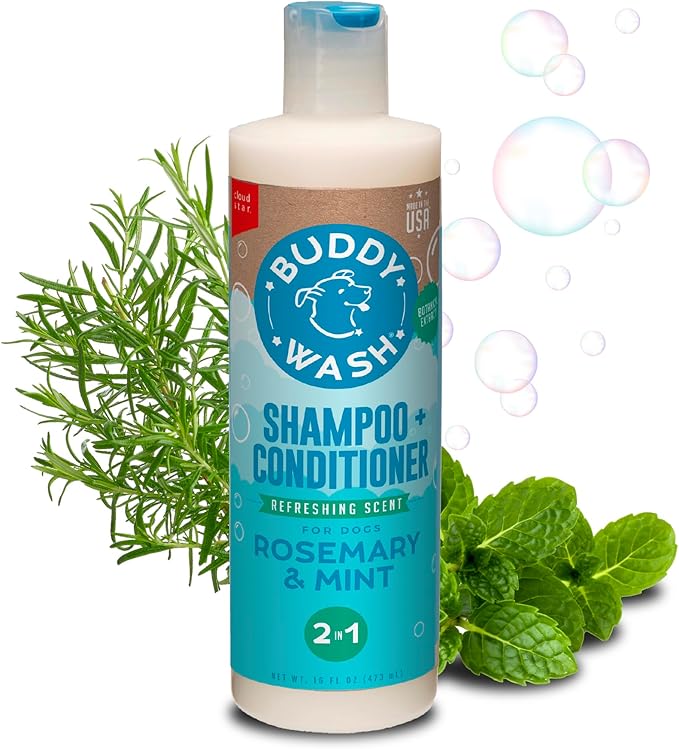 Buddy Wash 2-in-1 Dog Shampoo and Conditioner for Dog Grooming, Rosemary & Mint, 16 oz. Bottle