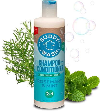 Buddy Wash 2-in-1 Dog Shampoo and Conditioner for Dog Grooming, Rosemary & Mint, 16 oz. Bottle