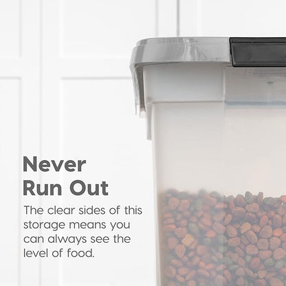 IRIS USA Airtight Dog Food Storage Container, WeatherPro, Up to 50 lbs, Removable Wheels, for Dog Cat Bird and Other Pet Food Storage Bin, Keep Fresh, Translucent Body, Made in USA, Clear/Gray