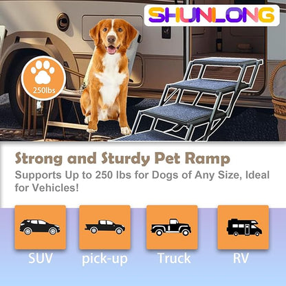 Extra Wide Dog Ramp for Car Truck and SUV Dog Stairs for Large Dogs Folding Pet Stairs with Non-Slip Rug Surface Supports Up to 280 lbs (Wide 5 Steps)