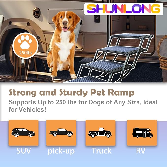 Extra Wide Dog Ramp for Car Truck and SUV Dog Stairs for Large Dogs Folding Pet Stairs with Non-Slip Rug Surface Supports Up to 280 lbs (Wide 6 Steps)