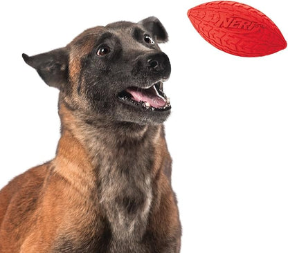 Nerf Dog Tire Football Dog Toy with Interactive Squeaker, Lightweight, Durable and Water Resistant, 6 Inch Diameter for Medium/Large Breeds, Single Unit, Red (Pack of 2)