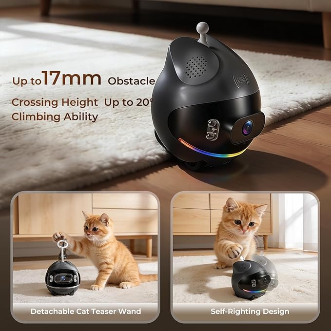 AEZ Robot Camera on Wheels 1080P Dual Lens,Indoor Movable Security Camera with 2-Way Talk,Blinky Bot with Night Vision,Distance Bot App Control for Cats/Dogs/Baby/Elderly (SD/Cloud Storage)
