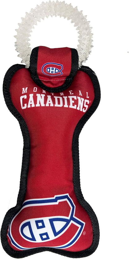 Pets First NHL Montreal Canadiens Dog Bone Squeak Toy with Cleaning Teething Ring